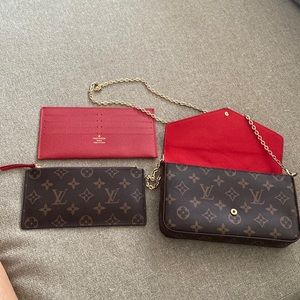 Pleather LV logo clutch/crossbody bag.